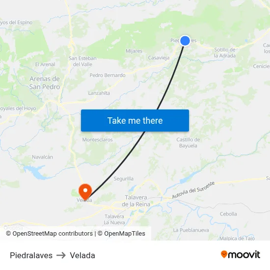 Piedralaves to Velada map