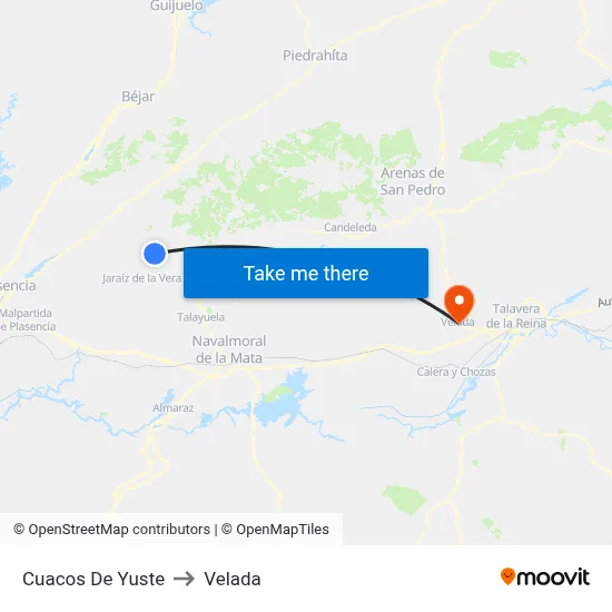 Cuacos De Yuste to Velada map