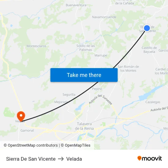 Sierra De San Vicente to Velada map
