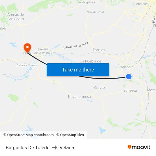 Burguillos De Toledo to Velada map