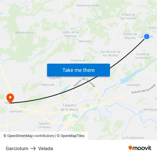 Garciotum to Velada map