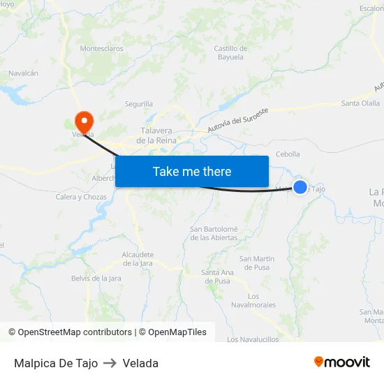 Malpica De Tajo to Velada map