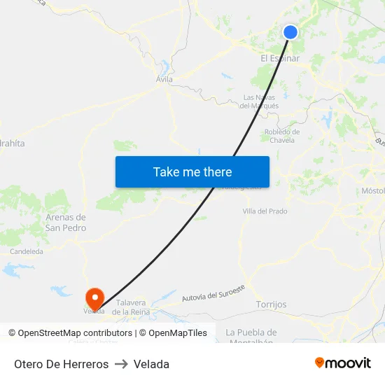 Otero De Herreros to Velada map