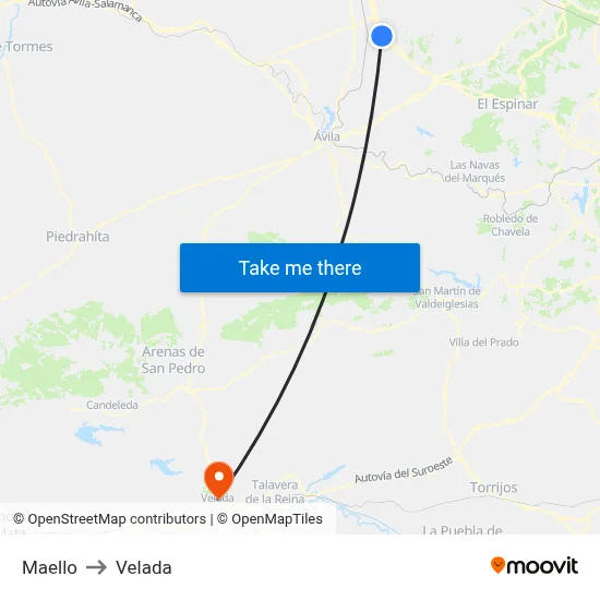 Maello to Velada map