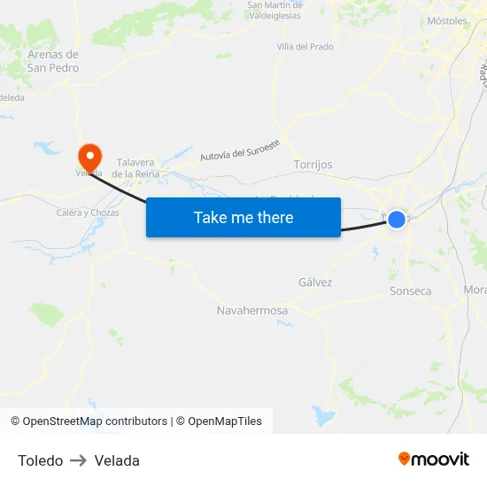 Toledo to Velada map