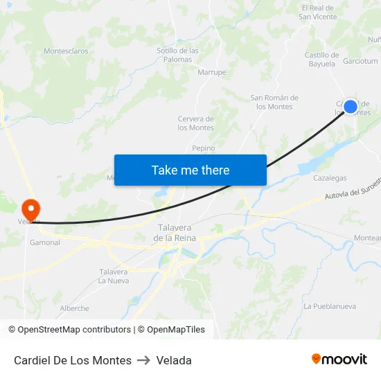 Cardiel De Los Montes to Velada map