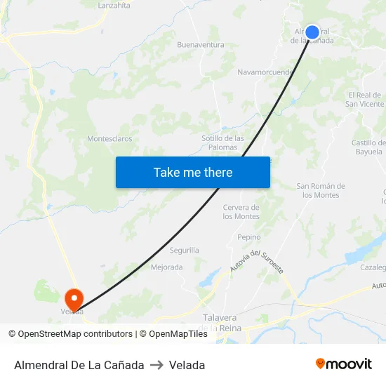 Almendral De La Cañada to Velada map