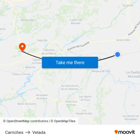 Carriches to Velada map