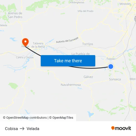 Cobisa to Velada map