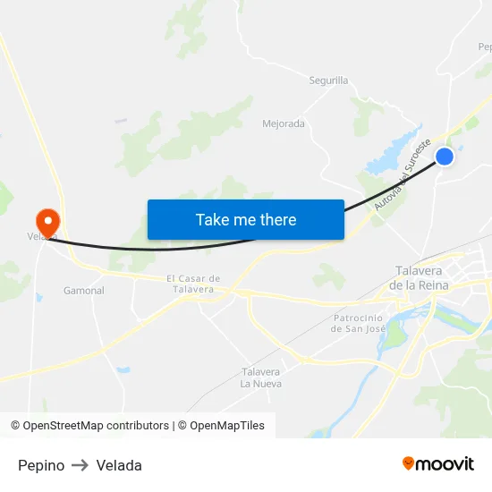 Pepino to Velada map
