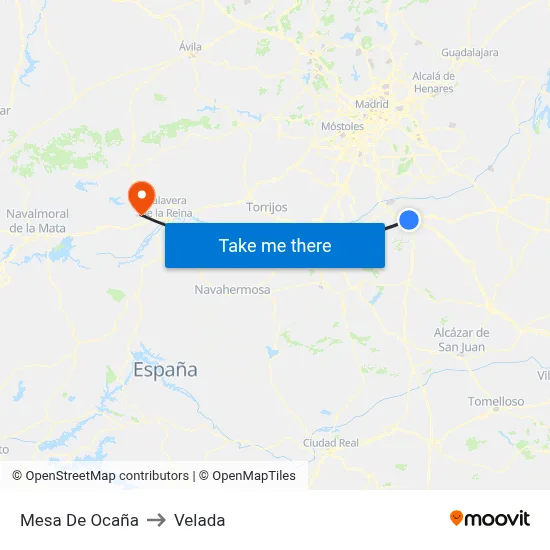 Mesa De Ocaña to Velada map