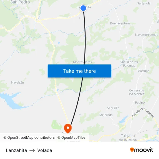Lanzahíta to Velada map