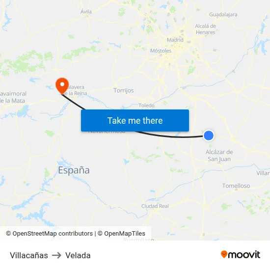 Villacañas to Velada map