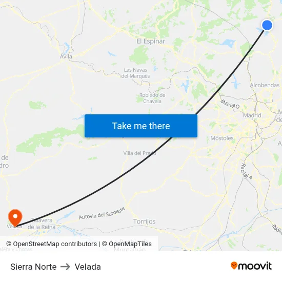 Sierra Norte to Velada map