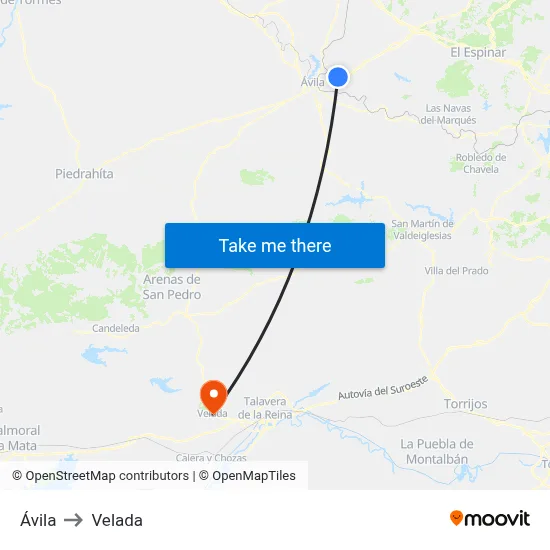 Ávila to Velada map