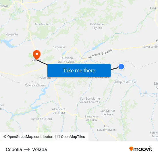 Cebolla to Velada map