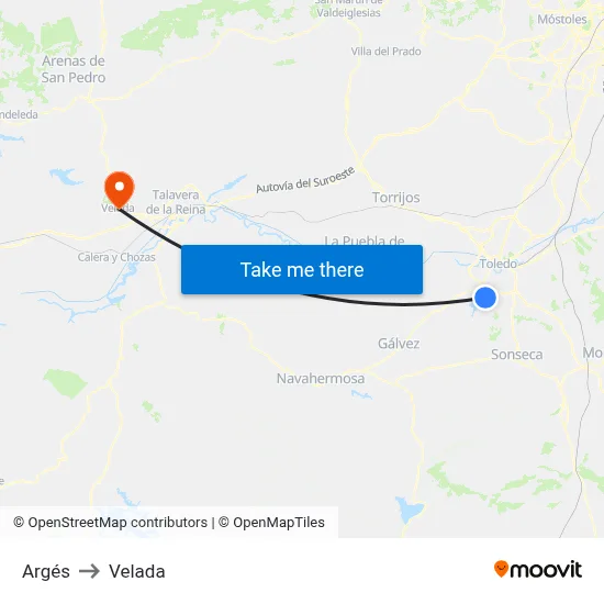 Argés to Velada map
