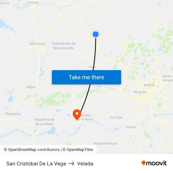 San Cristóbal De La Vega to Velada map