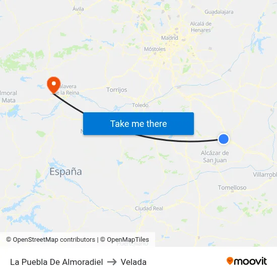 La Puebla De Almoradiel to Velada map