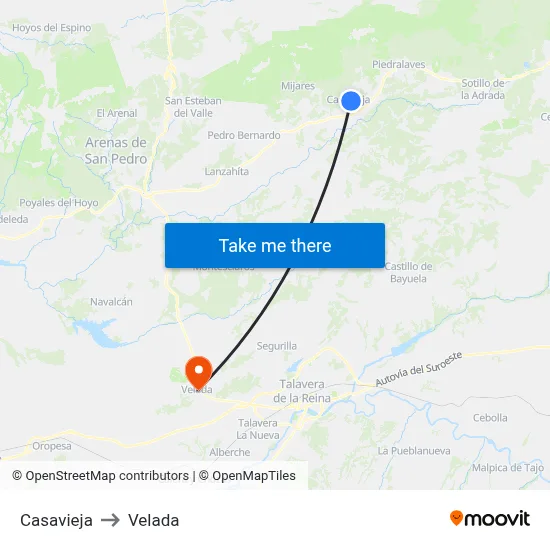 Casavieja to Velada map