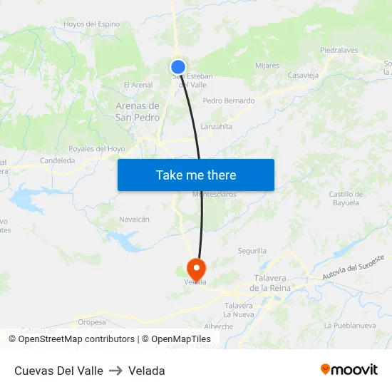 Cuevas Del Valle to Velada map