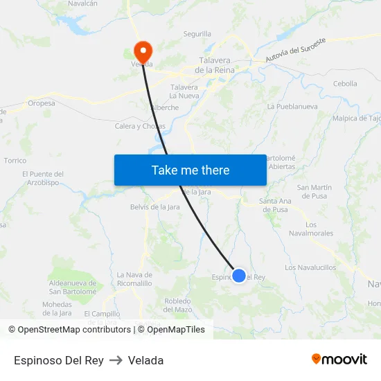 Espinoso Del Rey to Velada map