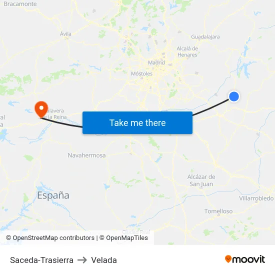 Saceda-Trasierra to Velada map