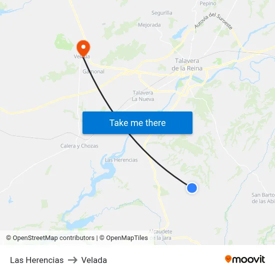 Las Herencias to Velada map