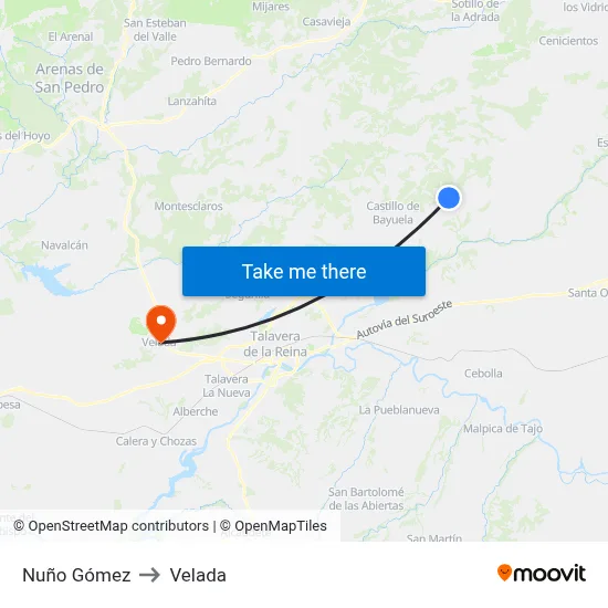 Nuño Gómez to Velada map