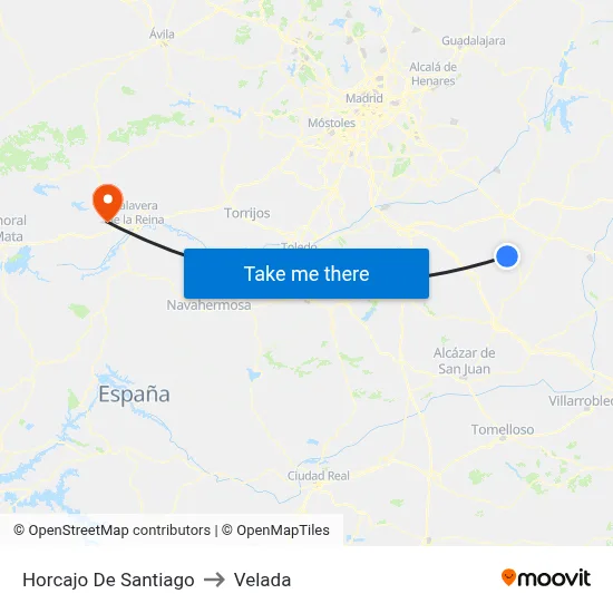 Horcajo De Santiago to Velada map