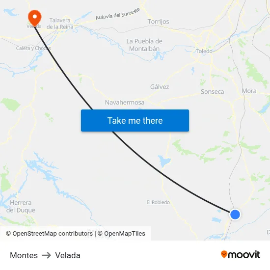 Montes to Velada map