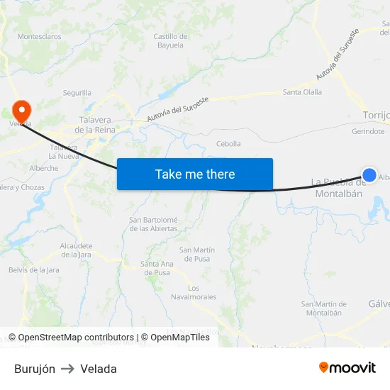 Burujón to Velada map