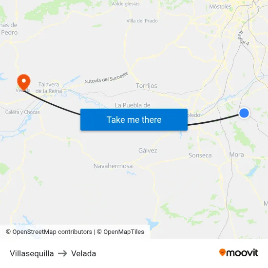 Villasequilla to Velada map