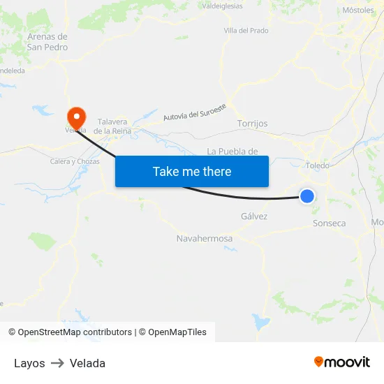 Layos to Velada map