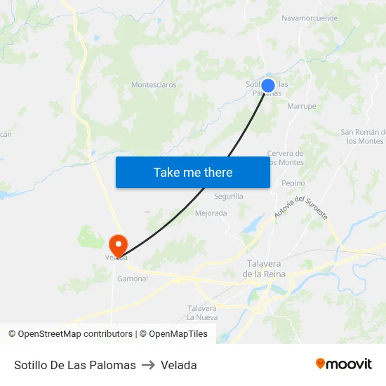 Sotillo De Las Palomas to Velada map