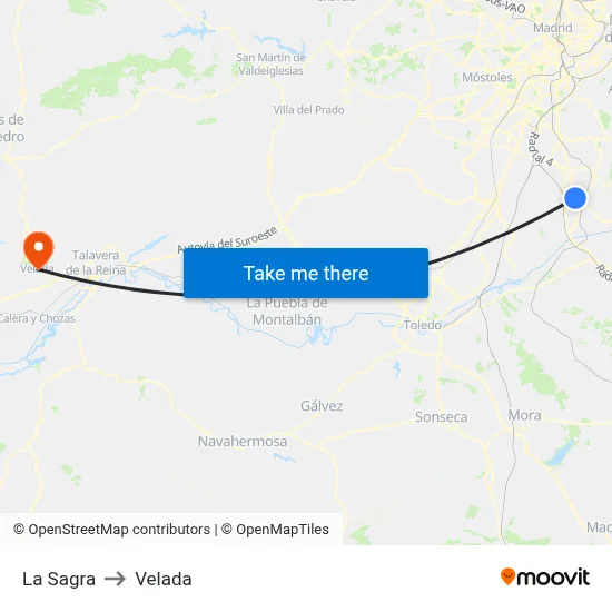 La Sagra to Velada map