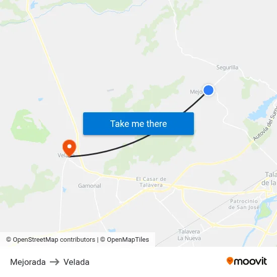 Mejorada to Velada map