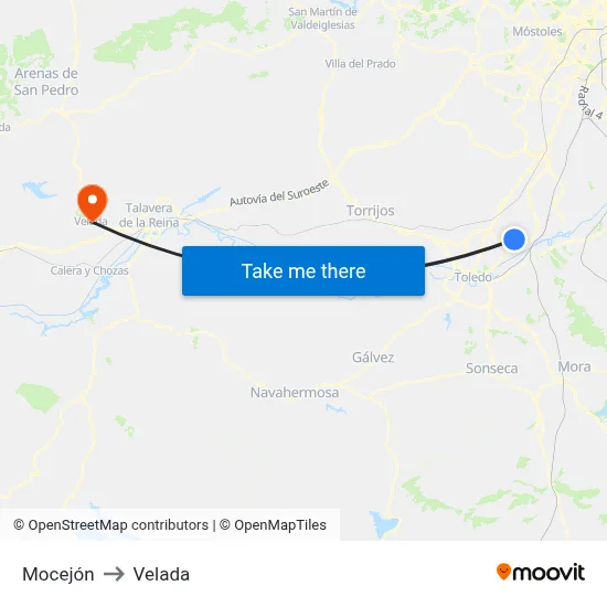 Mocejón to Velada map