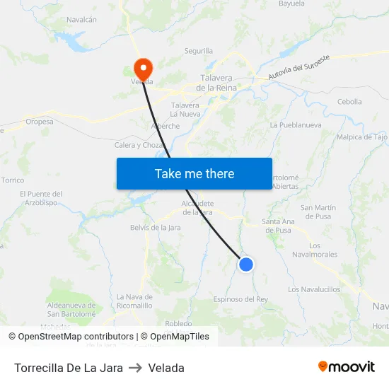 Torrecilla De La Jara to Velada map