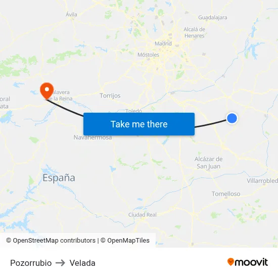 Pozorrubio to Velada map