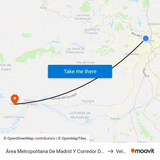 Área Metropolitana De Madrid Y Corredor Del Henares to Velada map