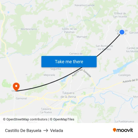 Castillo De Bayuela to Velada map