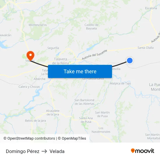 Domingo Pérez to Velada map
