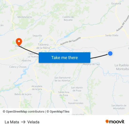 La Mata to Velada map