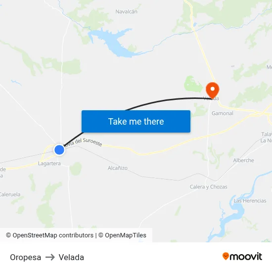 Oropesa to Velada map