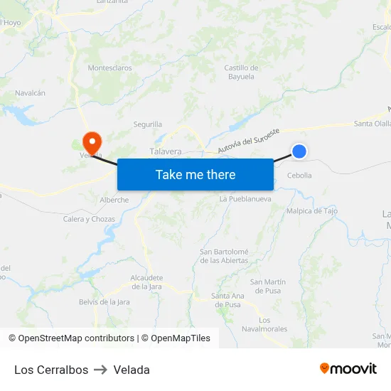 Los Cerralbos to Velada map
