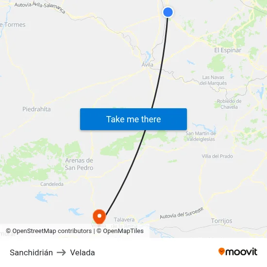 Sanchidrián to Velada map