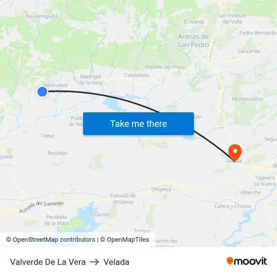 Valverde De La Vera to Velada map