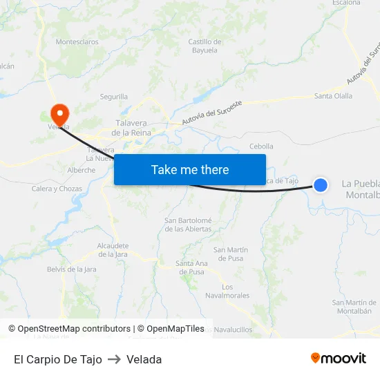 El Carpio De Tajo to Velada map