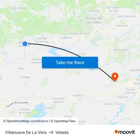 Villanueva De La Vera to Velada map